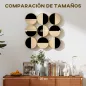 Cuadro Decorativo de Pared Geométrico Adorno Moderno 3D de 60x60 cm con Espejo de Plástico Negro y Madera Natural