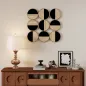 Cuadro Decorativo de Pared Geométrico Adorno Moderno 3D de 60x60 cm con Espejo de Plástico Negro y Madera Natural