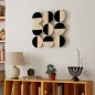 Cuadro Decorativo de Pared Geométrico Adorno Moderno 3D de 60x60 cm con Espejo de Plástico Negro y Madera Natural