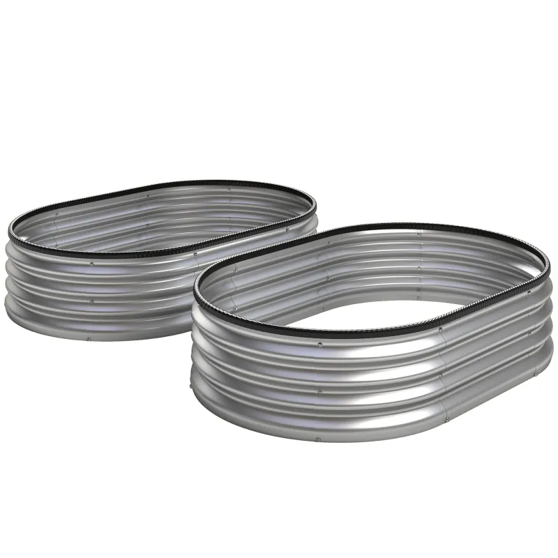 Juego de 2 Jardineras Exterior Grandes de Acero Galvanizado Huertos Urbanos para Terraza Jardín 135x90x30 cm Plateado