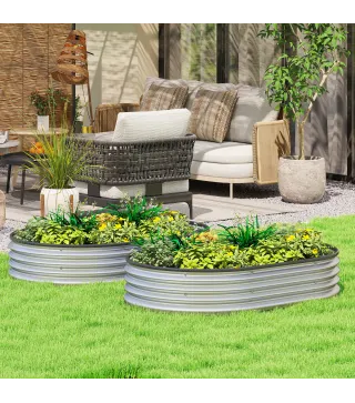 Juego de 2 Jardineras Exterior Grandes de Acero Galvanizado Huertos Urbanos para Terraza Jardín 135x90x30 cm Plateado