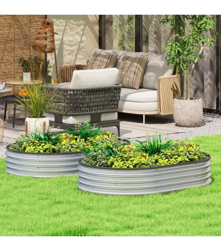 Juego de 2 Jardineras Exterior Grandes de Acero Galvanizado Huertos Urbanos para Terraza Jardín 135x90x30 cm Plateado