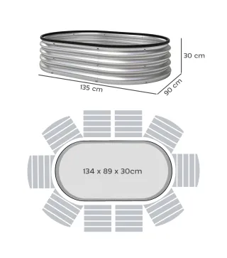 Juego de 2 Jardineras Exterior Grandes de Acero Galvanizado Huertos Urbanos para Terraza Jardín 135x90x30 cm Plateado