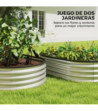 Juego de 2 Jardineras Exterior Grandes de Acero Galvanizado Huertos Urbanos para Terraza Jardín 135x90x30 cm Plateado