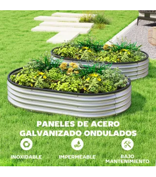 Juego de 2 Jardineras Exterior Grandes de Acero Galvanizado Huertos Urbanos para Terraza Jardín 135x90x30 cm Plateado