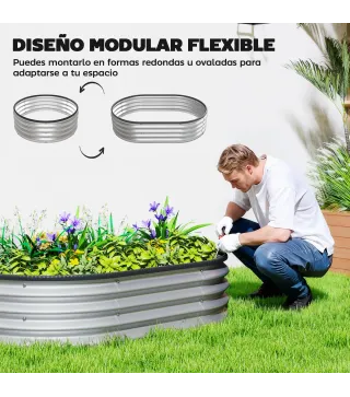 Juego de 2 Jardineras Exterior Grandes de Acero Galvanizado Huertos Urbanos para Terraza Jardín 135x90x30 cm Plateado