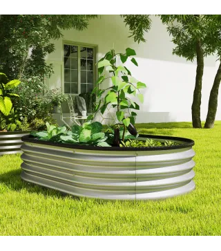 Juego de 2 Jardineras Exterior Grandes de Acero Galvanizado Huertos Urbanos para Terraza Jardín 135x90x30 cm Plateado