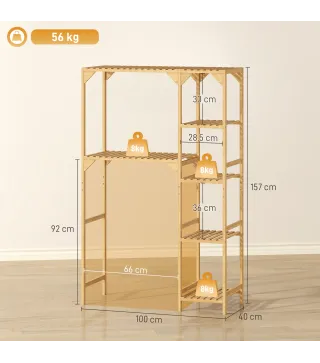 Estantería para Lavadora de Bambú Mueble para Lavadora o Inodoro con Estantes Reversibles y Ajustables Madera Natural