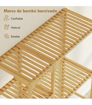Estantería para Lavadora de Bambú Mueble para Lavadora o Inodoro con Estantes Reversibles y Ajustables Madera Natural