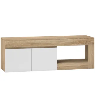 Mueble de TV Moderno para Salón con 2 Puertas Estante Abierto para Televisión 60 Pulgadas 140x40x48 cm Blanco y Natural