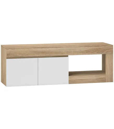 Mueble de TV Moderno para Salón con 2 Puertas Estante Abierto para Televisión 60 Pulgadas 140x40x48 cm Blanco y Natural