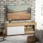 Mueble de TV Moderno para Salón con 2 Puertas Estante Abierto para Televisión 60 Pulgadas 140x40x48 cm Blanco y Natural