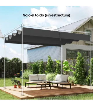 Techo de Repuesto Retráctil 4x3,5 m para Marco de 4x3 m Toldo de Tela Solo para Cenador Jardín con 8 Orificios Gris