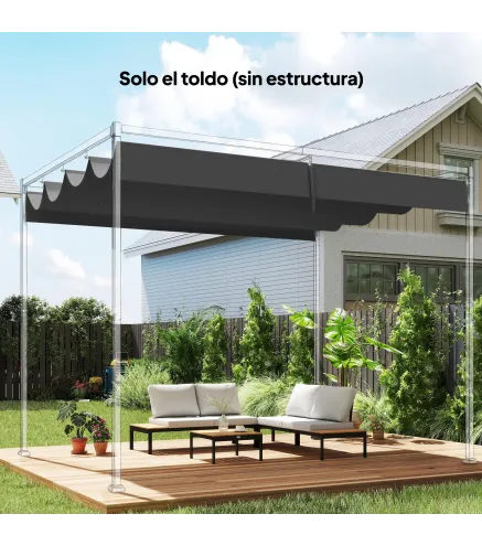 Techo de Repuesto Retráctil 4x3,5 m para Marco de 4x3 m Toldo de Tela Solo para Cenador Jardín con 8 Orificios Gris