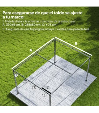 Techo de Repuesto Retráctil 4x3,5 m para Marco de 4x3 m Toldo de Tela Solo para Cenador Jardín con 8 Orificios Gris