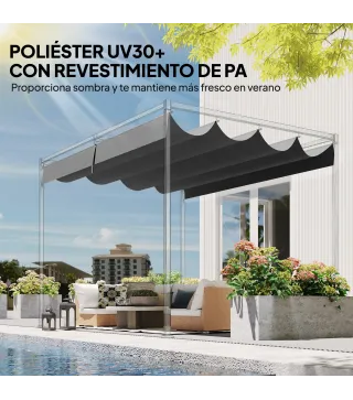 Techo de Repuesto Retráctil 4x3,5 m para Marco de 4x3 m Toldo de Tela Solo para Cenador Jardín con 8 Orificios Gris