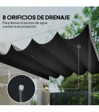 Techo de Repuesto Retráctil 4x3,5 m para Marco de 4x3 m Toldo de Tela Solo para Cenador Jardín con 8 Orificios Gris