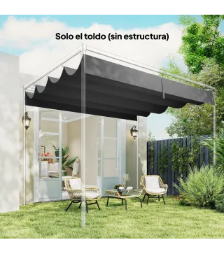 Techo de Repuesto Retráctil 4x3,5 m para Marco de 4x3 m Toldo de Tela Solo para Cenador Jardín con 8 Orificios Gris