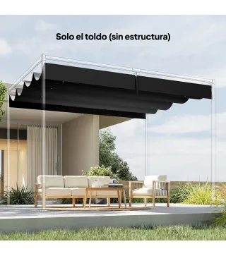 Techo de Repuesto Retráctil 4x3,5 m para Marco de 4x3 m Toldo de Tela Solo para Cenador Jardín con 8 Orificios Gris