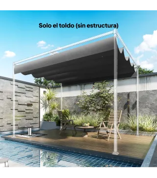 Techo de Repuesto Retráctil 4x3,5 m para Marco de 4x3 m Toldo de Tela Solo para Cenador Jardín con 8 Orificios Gris