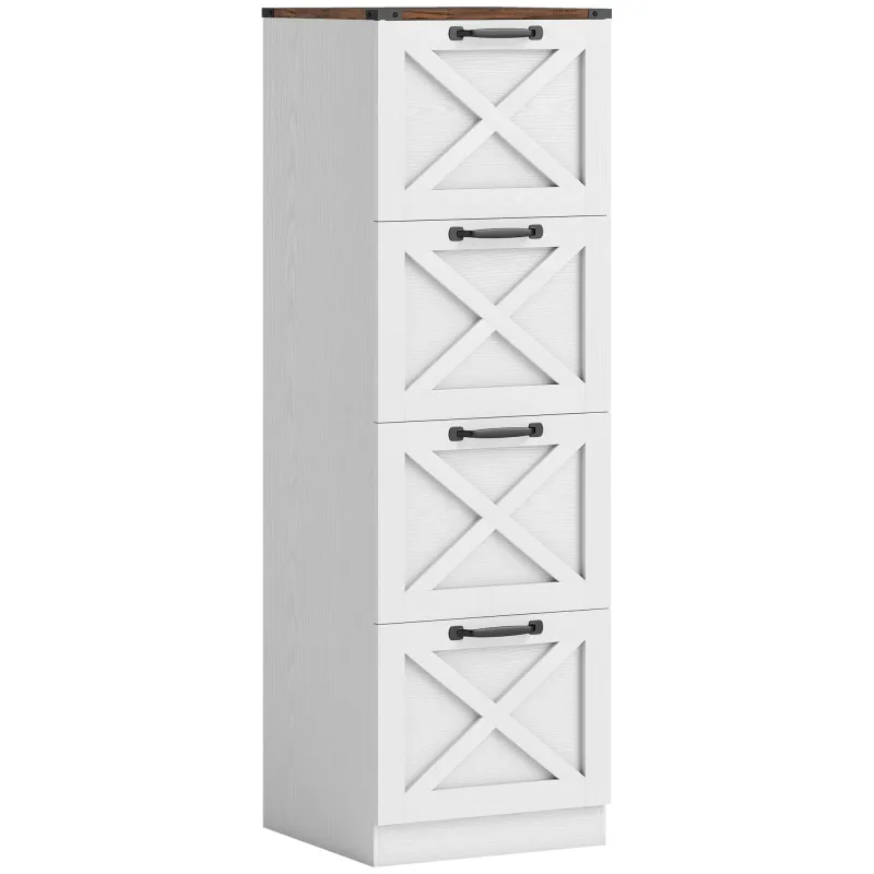 Cajonera Escritorio con 4 Cajones Soporte para Impresora con Riel Colgante para A4 y Carta 40x40x131 cm Blanco