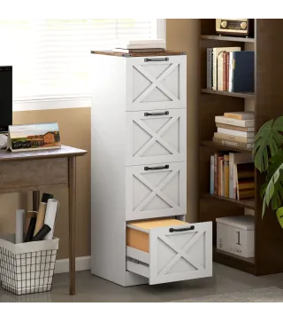 Cajonera Escritorio con 4 Cajones Soporte para Impresora con Riel Colgante para A4 y Carta 40x40x131 cm Blanco