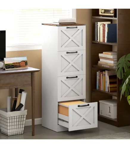 Cajonera Escritorio con 4 Cajones Soporte para Impresora con Riel Colgante para A4 y Carta 40x40x131 cm Blanco