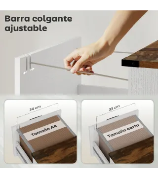 Cajonera Escritorio con 4 Cajones Soporte para Impresora con Riel Colgante para A4 y Carta 40x40x131 cm Blanco