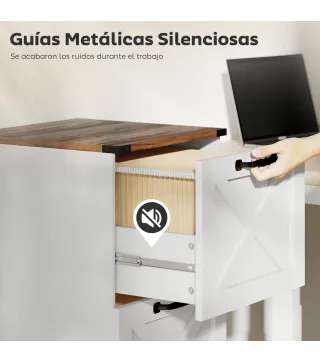 Cajonera Escritorio con 4 Cajones Soporte para Impresora con Riel Colgante para A4 y Carta 40x40x131 cm Blanco