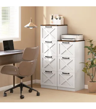 Cajonera Escritorio con 4 Cajones Soporte para Impresora con Riel Colgante para A4 y Carta 40x40x131 cm Blanco