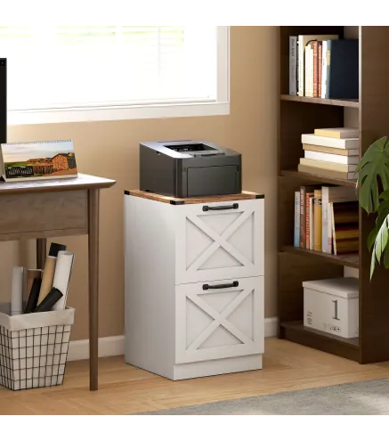 Cajonera Escritorio con 2 Cajones Soporte para Impresora con Riel Colgante para A4 y Carta 40x40x71 cm Blanco