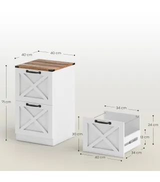 Cajonera Escritorio con 2 Cajones Soporte para Impresora con Riel Colgante para A4 y Carta 40x40x71 cm Blanco