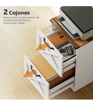 Cajonera Escritorio con 2 Cajones Soporte para Impresora con Riel Colgante para A4 y Carta 40x40x71 cm Blanco