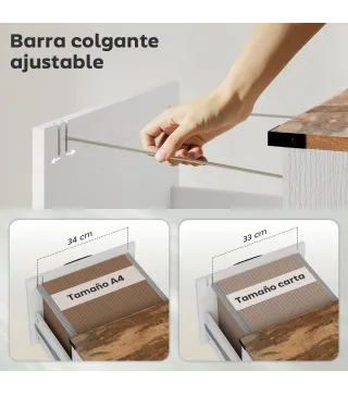 Cajonera Escritorio con 2 Cajones Soporte para Impresora con Riel Colgante para A4 y Carta 40x40x71 cm Blanco