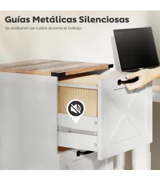 Cajonera Escritorio con 2 Cajones Soporte para Impresora con Riel Colgante para A4 y Carta 40x40x71 cm Blanco