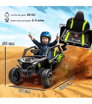 Coche Eléctrico para Niños 12V con Licencia Kawasaki Teryx KRX 1000 Control Remoto Suspensión Trasera Negro