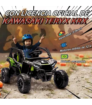 Coche Eléctrico para Niños 12V con Licencia Kawasaki Teryx KRX 1000 Control Remoto Suspensión Trasera Negro