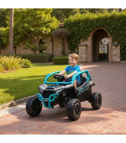 Coche Eléctrico para Niños 12V con Licencia Kawasaki Teryx KRX 1000 Control Remoto Suspensión Trasera Azul