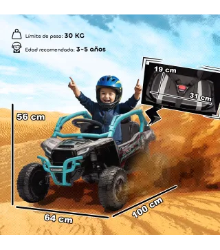 Coche Eléctrico para Niños 12V con Licencia Kawasaki Teryx KRX 1000 Control Remoto Suspensión Trasera Azul