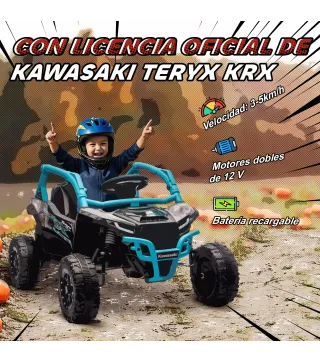 Coche Eléctrico para Niños 12V con Licencia Kawasaki Teryx KRX 1000 Control Remoto Suspensión Trasera Azul