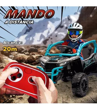 Coche Eléctrico para Niños 12V con Licencia Kawasaki Teryx KRX 1000 Control Remoto Suspensión Trasera Azul