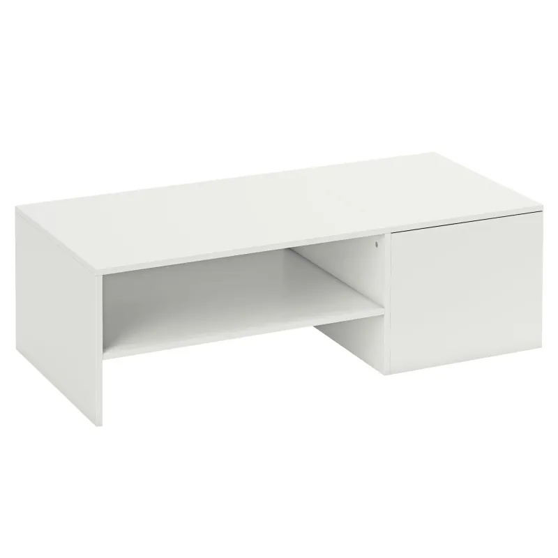Mesa de Centro con Tablero Deslizante Moderna con Compartimento Oculto Estante Abierto 110x52x36 cm Blanco