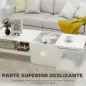 Mesa de Centro con Tablero Deslizante Moderna con Compartimento Oculto Estante Abierto 110x52x36 cm Blanco