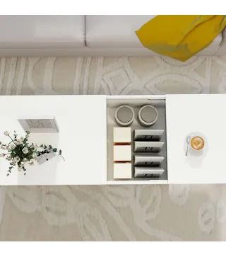 Mesa de Centro con Tablero Deslizante Moderna con Compartimento Oculto Estante Abierto 110x52x36 cm Blanco