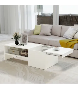 Mesa de Centro con Tablero Deslizante Moderna con Compartimento Oculto Estante Abierto 110x52x36 cm Blanco