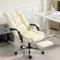 Silla de Escritorio con Reposapiés Respaldo Reclinable Acolchado Grueso Tapizada en Cuero Sintético Beige