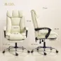 Silla de Escritorio con Reposapiés Respaldo Reclinable Acolchado Grueso Tapizada en Cuero Sintético Beige