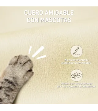 Silla de Escritorio con Reposapiés Respaldo Reclinable Acolchado Grueso Tapizada en Cuero Sintético Beige