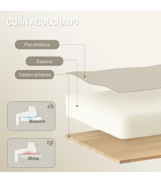 Silla de Escritorio con Reposapiés Respaldo Reclinable Acolchado Grueso Tapizada en Cuero Sintético Beige