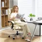 Silla de Escritorio con Reposapiés Respaldo Reclinable Acolchado Grueso Tapizada en Cuero Sintético Beige
